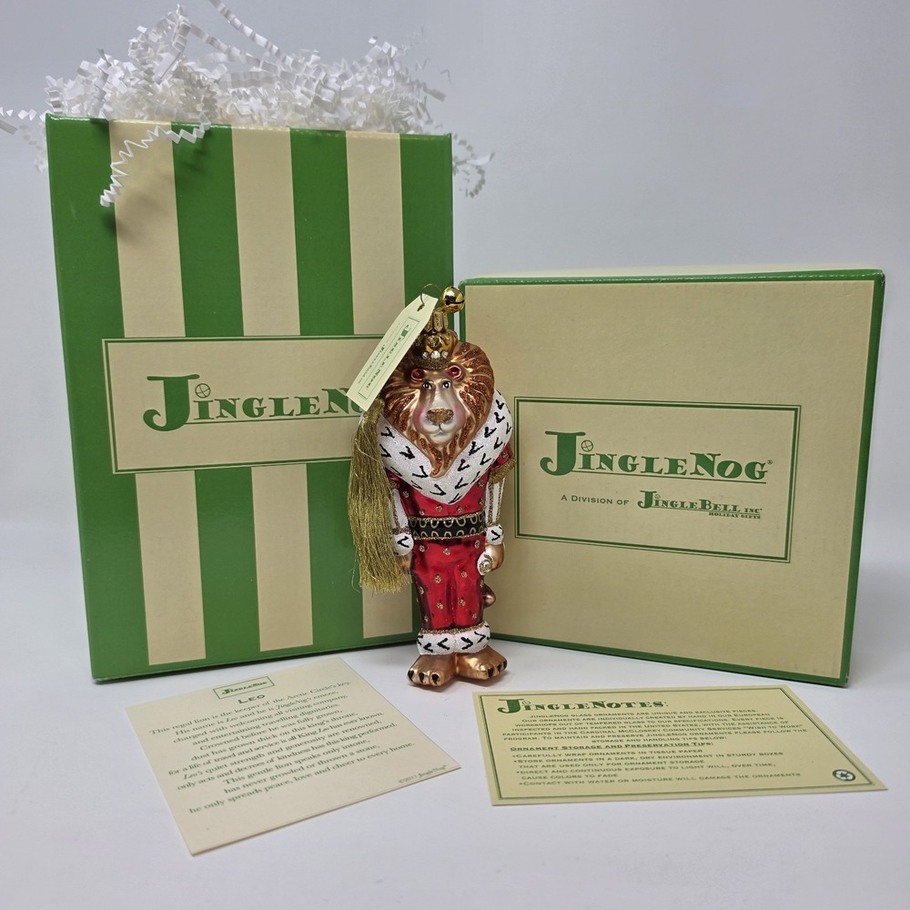 NIB JingleNog Leo The Lion Ornament #80561 Hand Blown & Painted in Poland